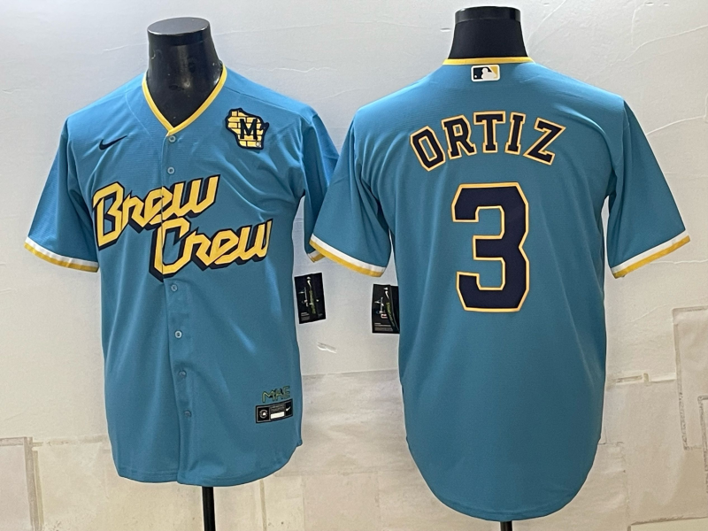 Men 2026 Milwaukee Brewers #3 Ortiz blue Game Nike MLB Jersey 101500